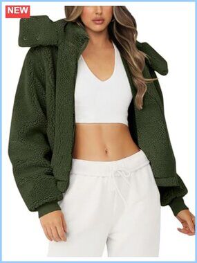 Womens Faux Fur Hooded Zip Fleece Jacket Warm Sherpa Coat
